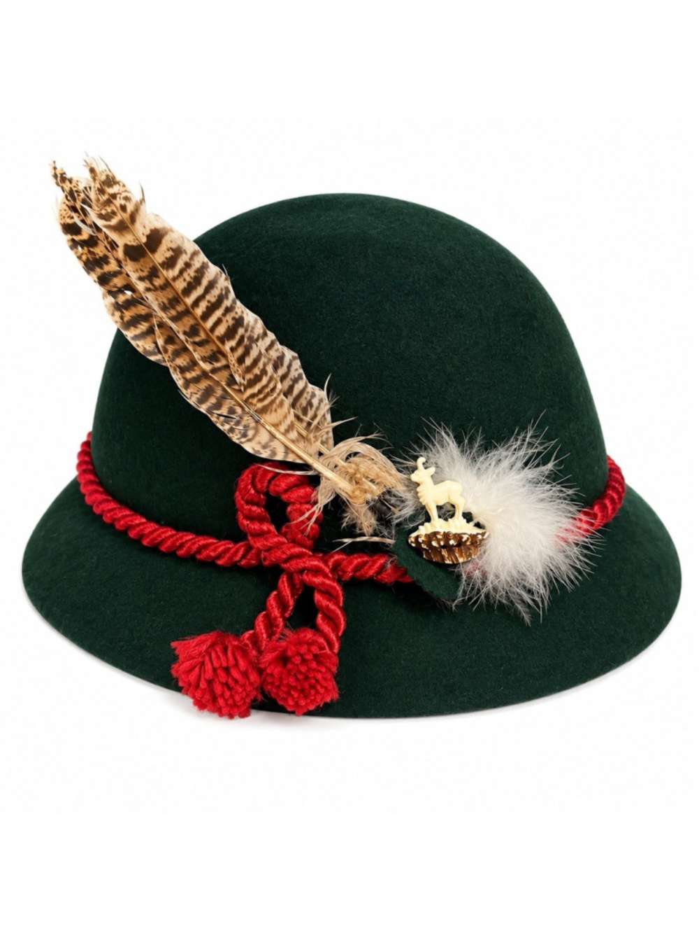 Vtg Swiss Alpine Tyrolean Green Felt Feathered Mountain Hat 54 Switzerland Made